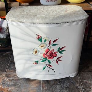 Vintage MCM Metal Handpainted Laundry Bin